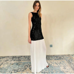 Sequined Patchwork Backless Long Dress