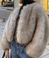 Fur Coat Long Sleeve Loose V-neek Female Overcoat