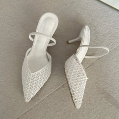 Mesh Slingback Pointed Toe Stiletto Heels