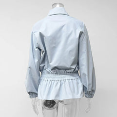 Stand Collar Ruffled Waist Windbreaker Jacket