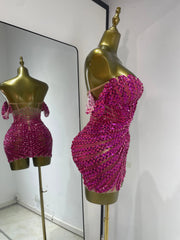 Corset Off-Shoulder Rhinestone Bodycon Mini Dress
