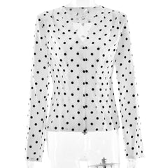 Polka Dot Ruched Waist V-Neck Peplum Top