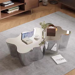 Wavy Asymmetrical Mirrored Metal Coffee Table