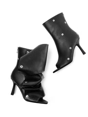 Peep Toe Pleated Snap Button Stiletto Heel Boots