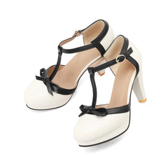 T Strap Platform Bow Heels