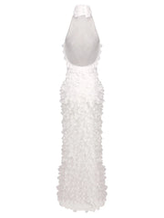 Halter Neck 3D Square Fringe Patchwork Maxi Dress
