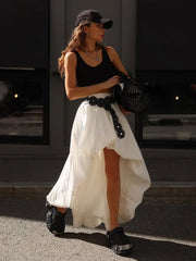 Asymmetric Midi Skirt with Voluminous Hem