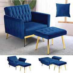 Velvet Accent Chair with Adjustable Armrests and Backrest And Ottoman