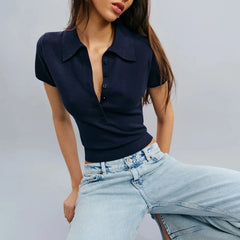 Navy knit polo top