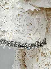 White Embroidered Flare Top And Midi Skirt with Crystal Embellishment Set