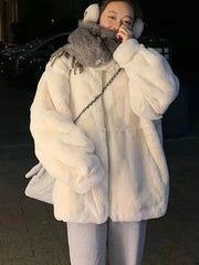 Plush Furry Thick Hooded Women Jacket