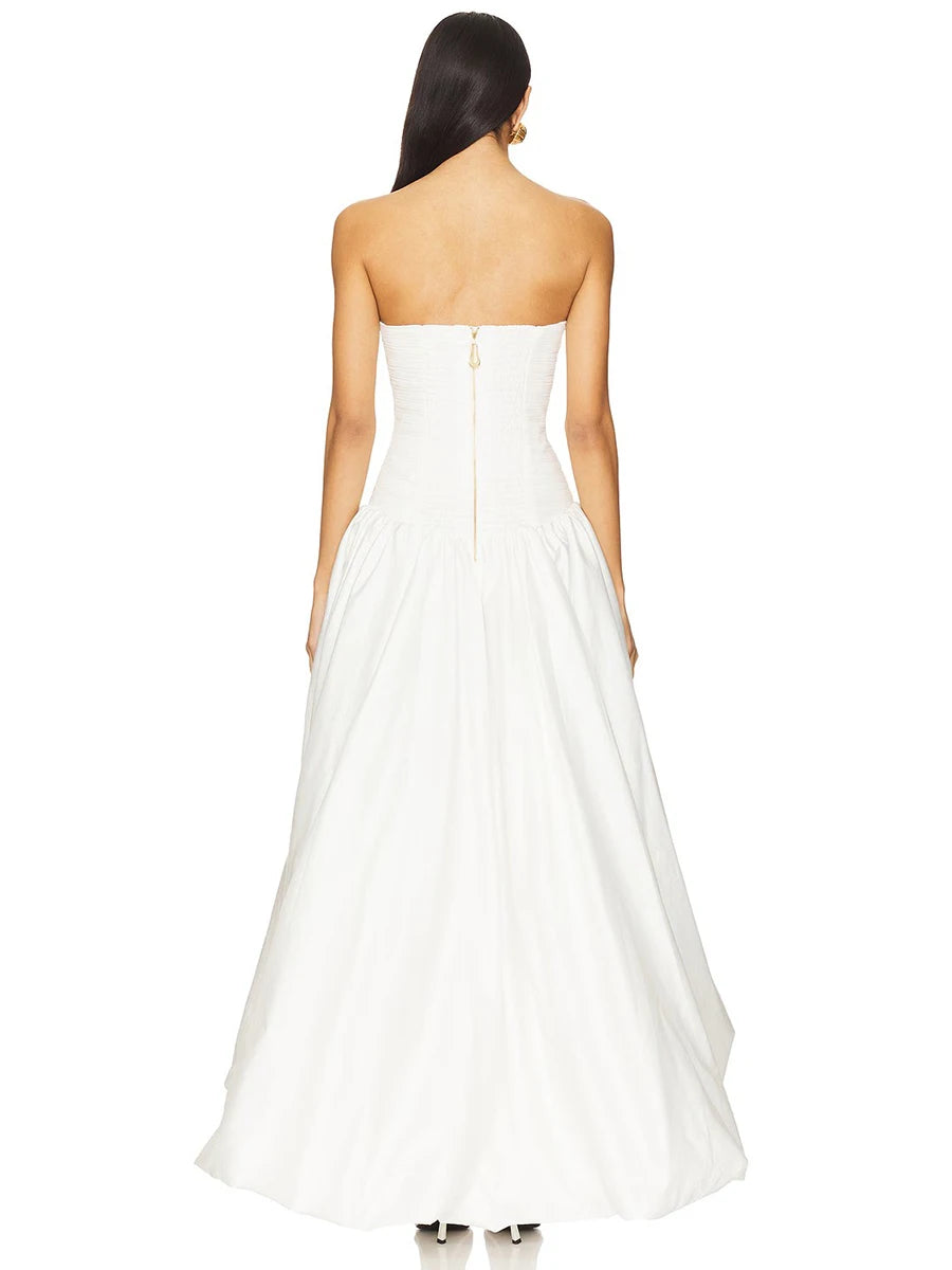 White strapless gown on a white background