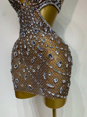 Crystal One Shoulder Mesh Bodycon Mini Dress