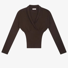 Deep V Neck Ribbed Knit Top