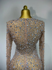 Full Sleeve Crystal Embellished Mini Dress