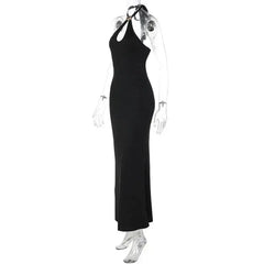 Gold Ring Halter Neck Column Maxi Dress