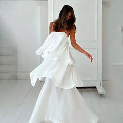 Elegant solid patchwork spaghetti strap maxi dress.