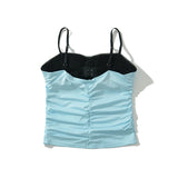 Contrast Color Ruched Strap Camisole Top With Paded Bra