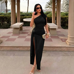One Shoulder Draped Maxi Dress