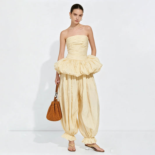 Strapless ruched top with balloon pants set