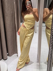 Polka Dot Tube Top and Wide Leg Pants Set
