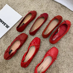 Red Ballet Flats with Bow Detail