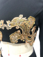 Black Embellished Turtleneck Cropped Top and Column Skirt Set