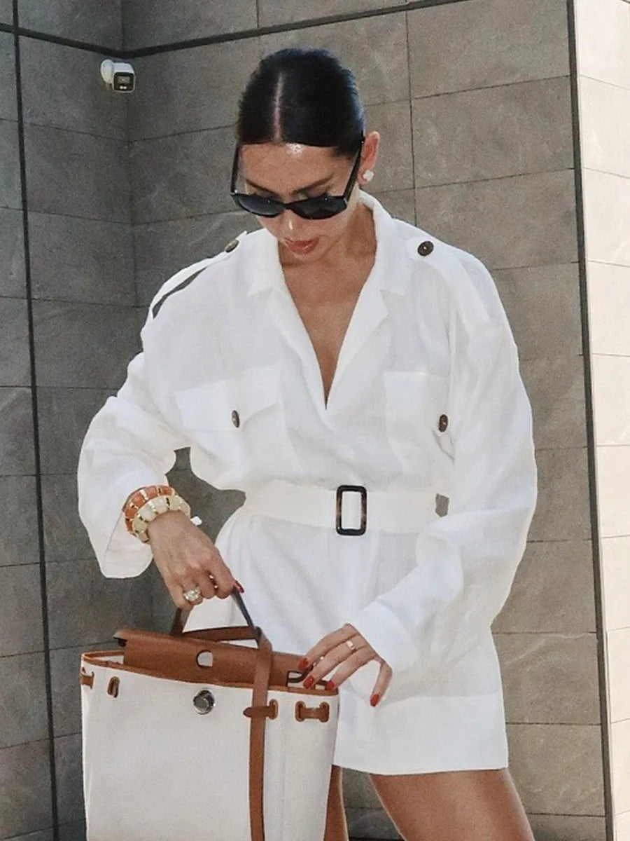 Belted utility shirt dress