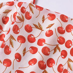Cherry Print Camisole Slash Collar Ruched Elastic Back Tank Top