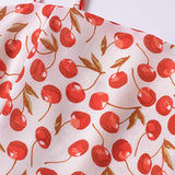 Fruit Cherry Print Slash Collar Ruched Elastic Back Tank Top