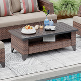 Wicker Rattan Coffee Table with Waterproof Brown Synthetic Cover