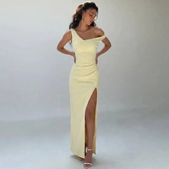 Asymmetrical Neck High Slit Maxi Dress