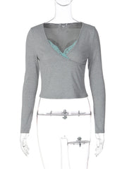 Lace Trim V Neck Cropped Top