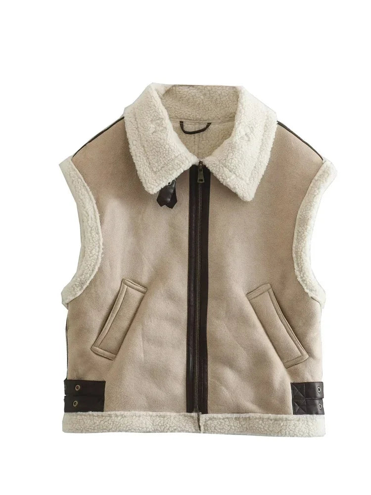Beige vest with white sherpa lining 
