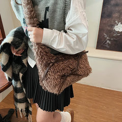 Bow design plush crossbody bag for women