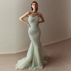 Crystal Pearls Mermaid Sage Green Evening Dress with Cape Arabic Dubai Elegant Women Wedding Party Gown Golden Atelier 1