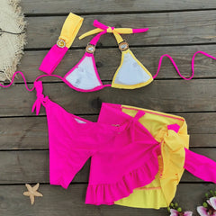 Contrast Color Bikini with Jewel Accents