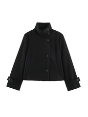 High Neck Solid Cropped Jacket