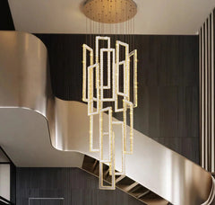 Modern chandelier hanging in a stylish interior setting with 'Hua Yao Lighting' branding.