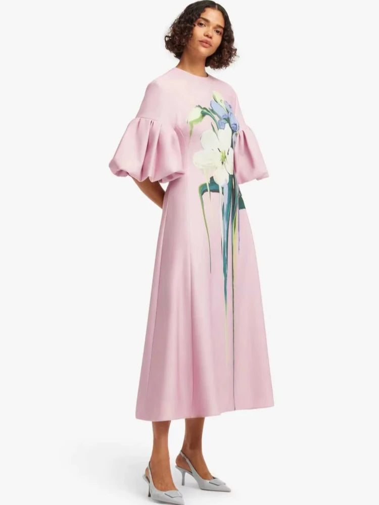 Floral Puff Sleeve Midi Dress Side View
