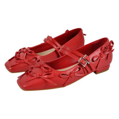 Square Toe Bow Strap Flats