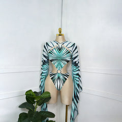 Cut Out One Piece Swimsuit with Butterfly Sleeves