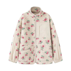 Floral Print Plush Fleece Jacket