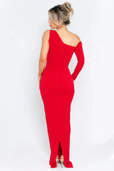 One-Shoulder 3D Flower Cut-Out Maxi Dress