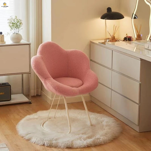 86cm Girls' bedroom comfortable Sherpa makeup chair backrest petal chair manicure chair internet celebrity dressing chair Golden Atelier