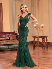 Sleeveless Sequin Mermaid Maxi Prom Gowns For Women