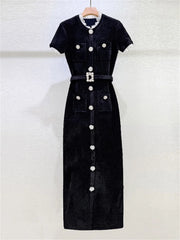 Embellished Short-Sleeve Knit Midi Dress