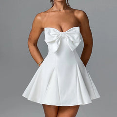 Front Bow Strapless Mini Dress.