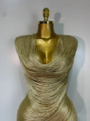 Draped Metallic Tassel Bodycon Mini Dress
