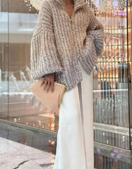 Sequin Sweater Long Sleeve Loose Zipper Knit Cardigan